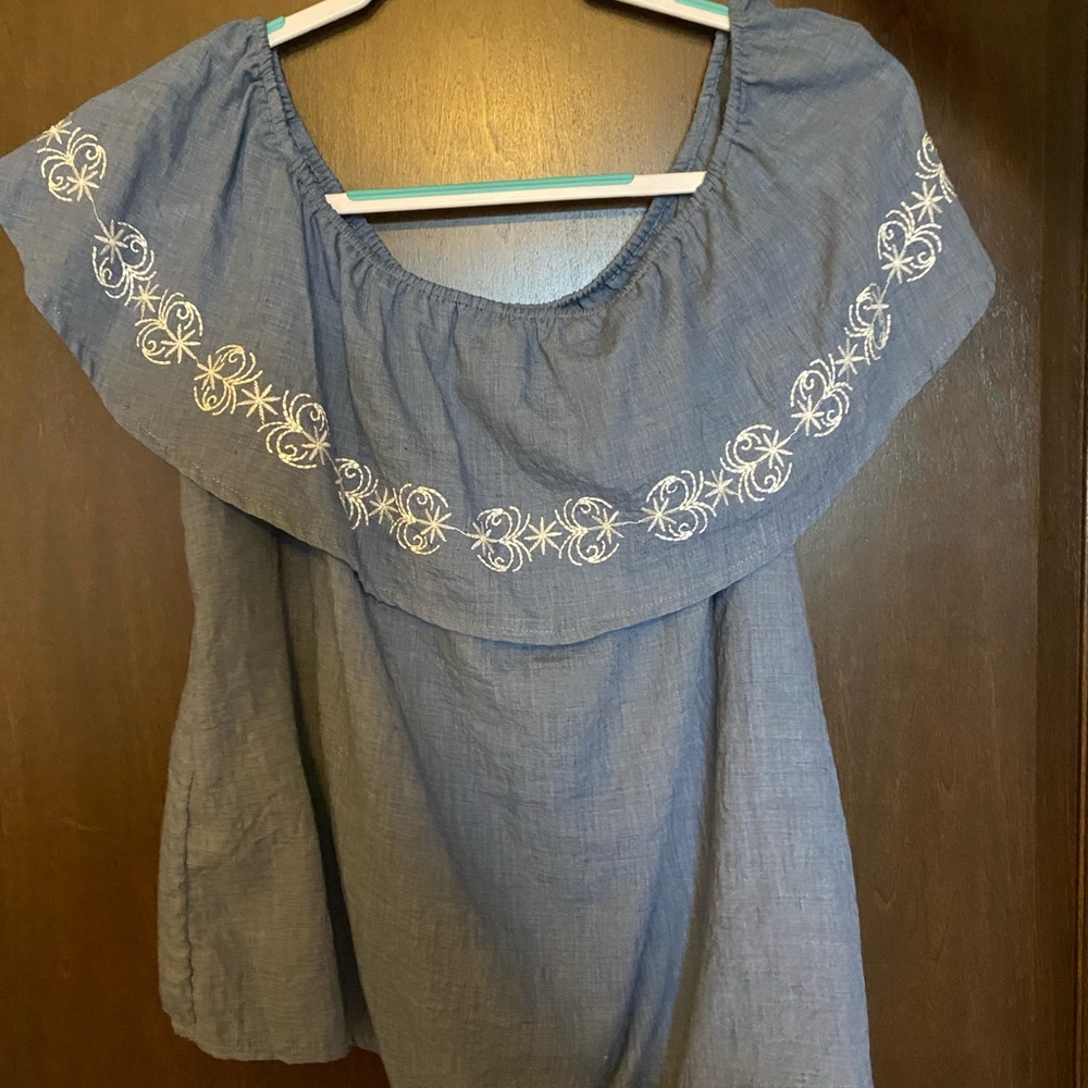 Blue off the shoulder top